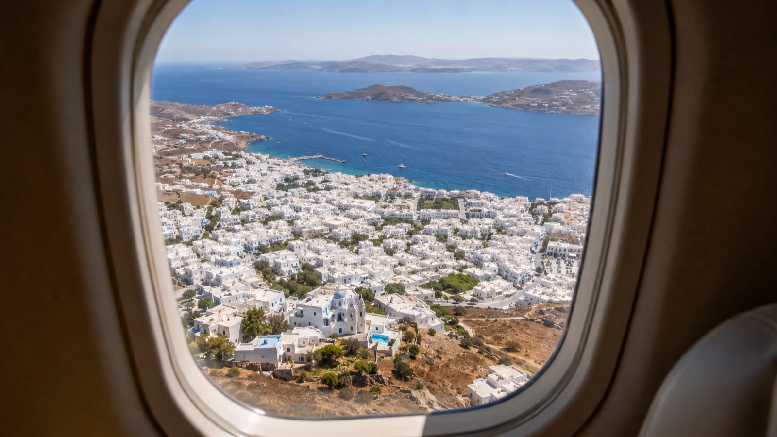 Jet interior view over the Balearic sea approach