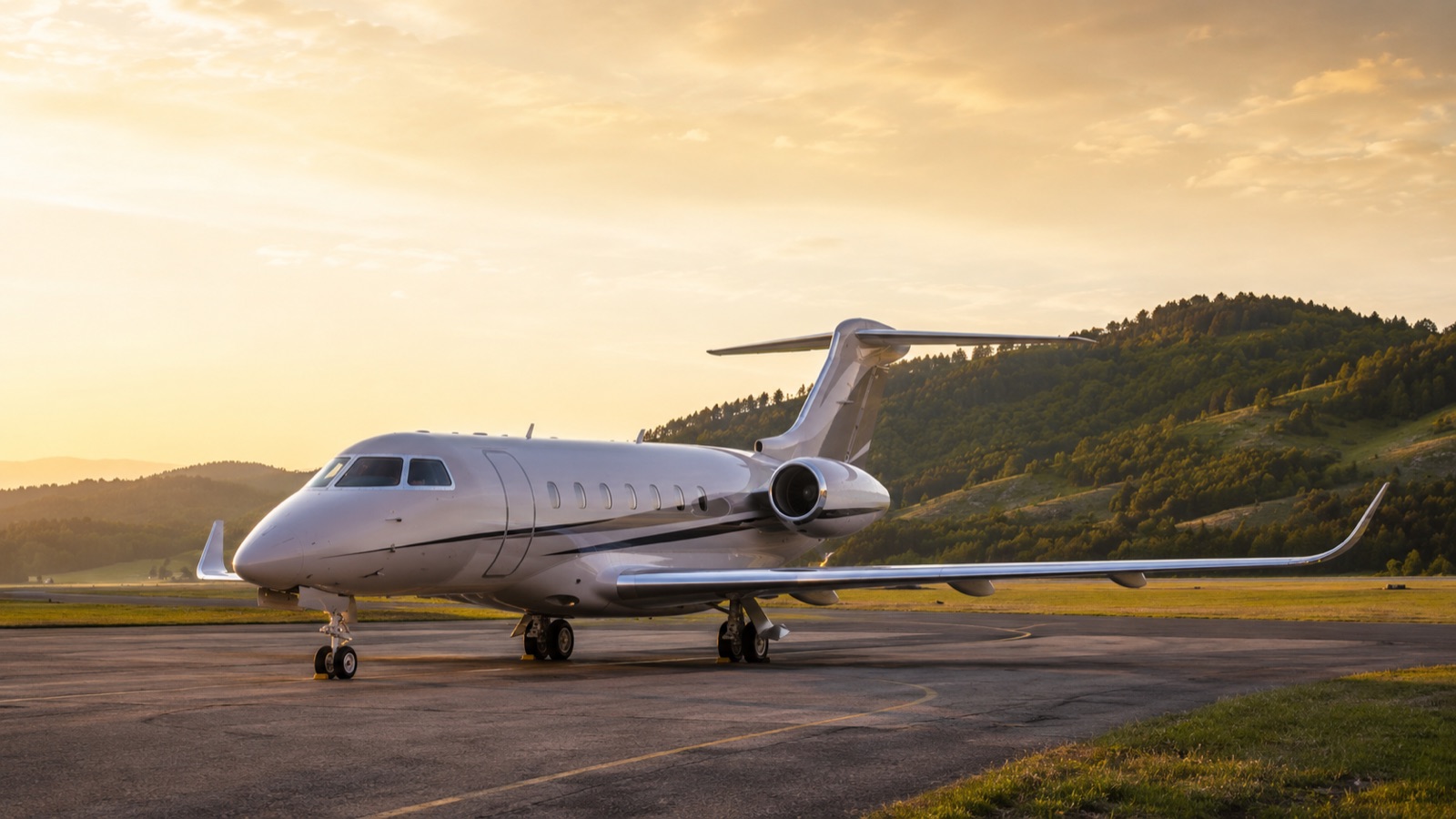 A business jet at a quiet, uncongested private airfield